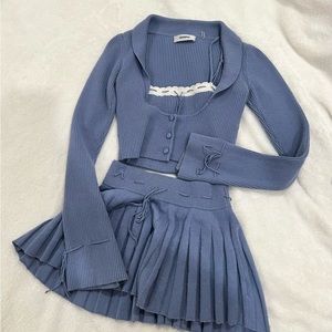 Danielle guizio blue cielo knit ribbed skirt set